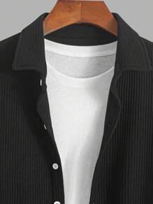 Manfinity Homme قميص رسمي طويل الأكمام أحادي اللون للرجال للربيع/الصيف - الأسود - مشاهدة 4