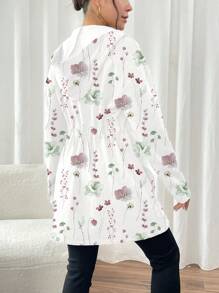 SHEIN LUNE Áo khoác hoodie thường ngày in họa tiết hoa toàn thân có khóa kéo toàn bộ phía trước dành cho nữ - Nhiều màu - Xem 2