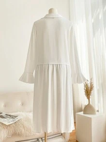 SHEIN Frenchy Trang phục thường ngày cỡ lớn mùa thu, Quần áo mùa thu, Quần áo mùa thu cho phụ nữ, Trang phục du lịch sân bay, Bộ 2 váy và áo sơ mi tay chuông màu trơn, Mùa xuân và mùa thu - trắng - Xem 2