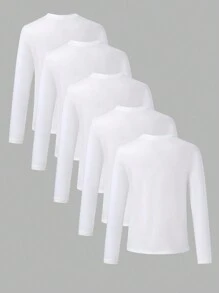 5pcs All-Match White T-Shirts For Tween Boys, School, Campus, College Chic Autumn/Winter - White - View 2
