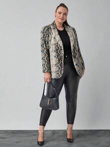 SHEIN Clasi Plus Size Women's Snakeskin Print Lapel Collar Long Sleeve Blazer - Multicolor - View 1