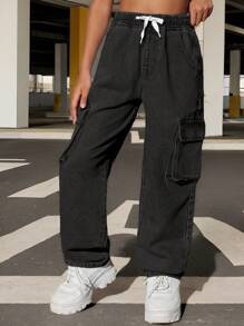 SHEIN Explorewe Conjunto de estojo e calças jeans desgastadas e legais para meninas adolescentes