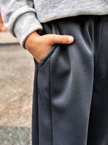 SHEIN Fashionable Outdoor Style Young Boy Letter Embroidered Patchwork Casual Long Pants, Suitable For Outgoing And Daily Wear - Dark Grey - View 5