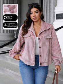 Celure Plus Size Single-Sided Rib Knit Mock Neck Warm Jacket