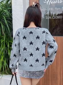 Chiquease Áo len cardigan dài tay in họa tiết ngôi sao năm cánh cho nữ - Xám - Xem 2