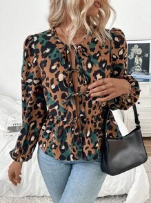 Chiquease Women's Fashion Versatile Leopard Print Tied Loose Woven Long Sleeve Casual Shirt Fall Cloth For Women - Multicolor - View 4