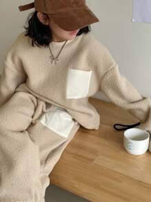 Dazy Kids 少女抓绒两件套，秋冬季 - 米色 - 查看 3