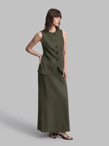 Ontre 2 件套女士纯色简约日常无袖上衣和迷你裙套装，秋季返校休闲装