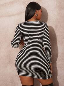 SHEIN SXY Vestido ajustado de cuello redondo a rayas para mujer de talla grande