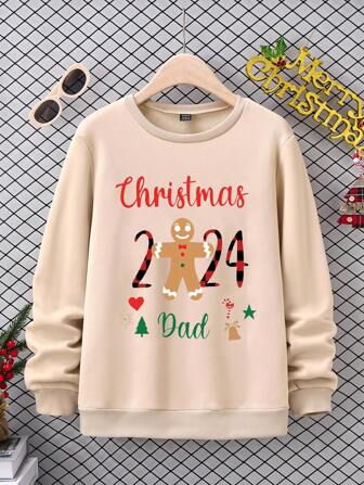 2 stuks bijpassende sweatshirts met ronde hals en grafische print voor volwassenen en baby's met kerstthema, thermisch gevoerd, casual en warm