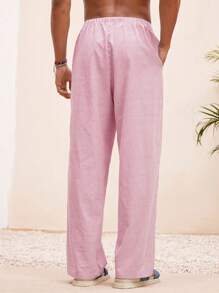 Manfinity VCAY Men Beach Summer Vacation Woven Casual Surfing Seaside Beach Oversize Hawaiian Stripe Linen Pants Beachwear - Pink - View 2