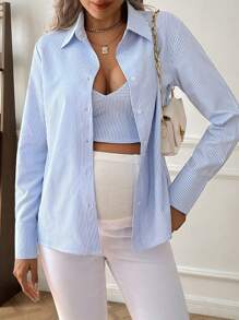 SHEIN 2pcs/Set Maternity Striped Print Blouse & Sleeveless Top Set