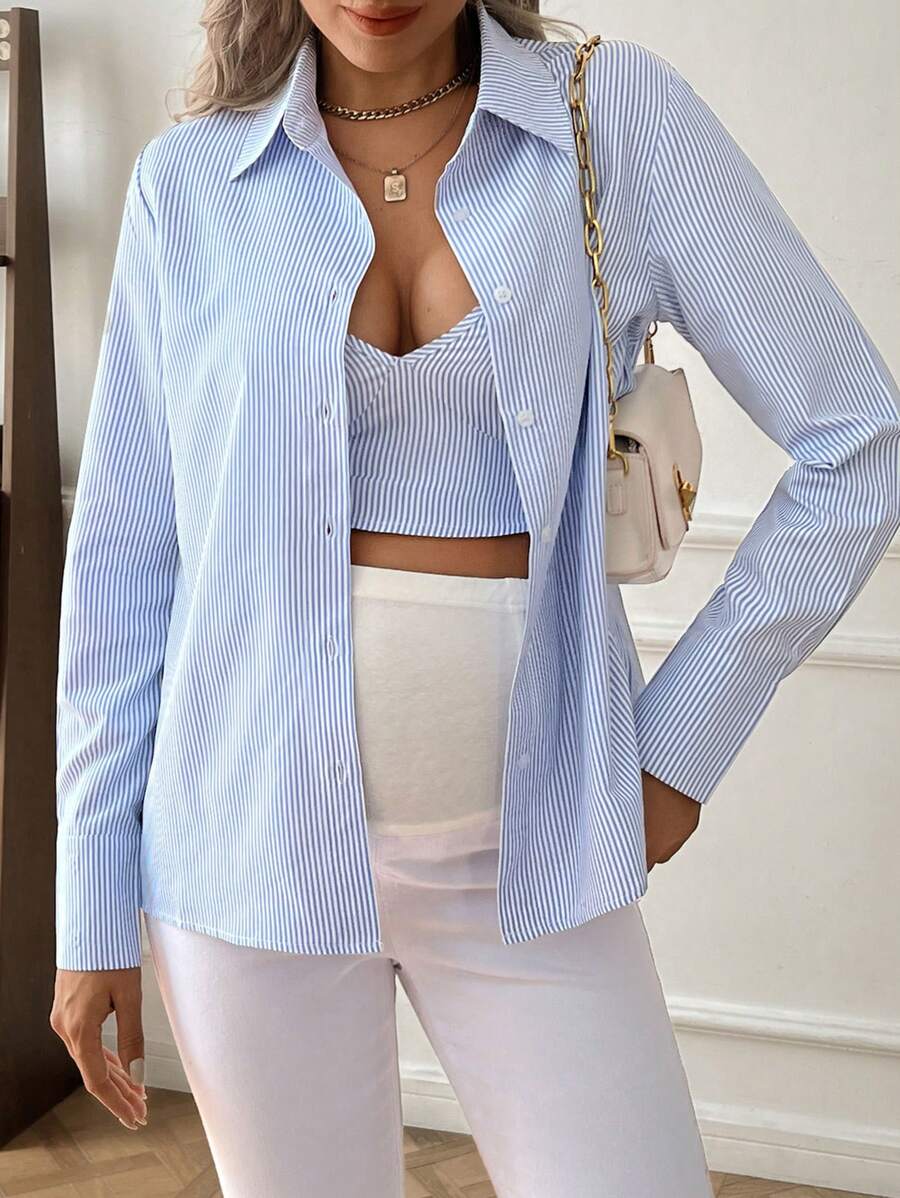 SHEIN 2pcs/Set Maternity Striped Print Blouse & Sleeveless Top Set