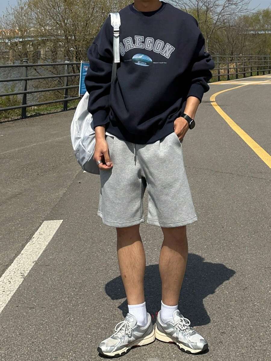 DAZY Men's Letter Print Pullover Sweatshirt, Autumn - Navy Blue - View 1