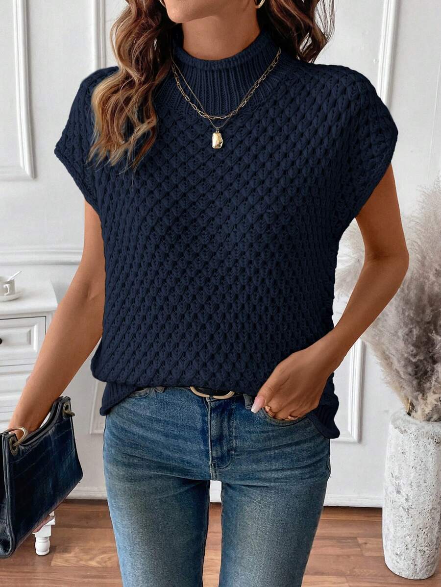 EMERY ROSE 女士纹理纯色宽松高领毛衣背心