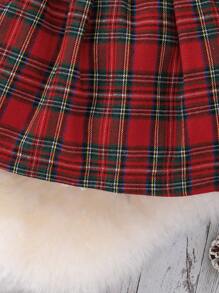 SHEIN Cô Gái Trẻ In Tartan Viền Ruffle Nơ mặt trước Đầm Với băng đô Đối với Giáng sinh - Đỏ - Xem 4