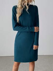 SHEIN Clasi Women Casual Long Sleeve Loose Dress With Stand Collar, Spring Autumn Fall Cloth For Women - Green - View 4