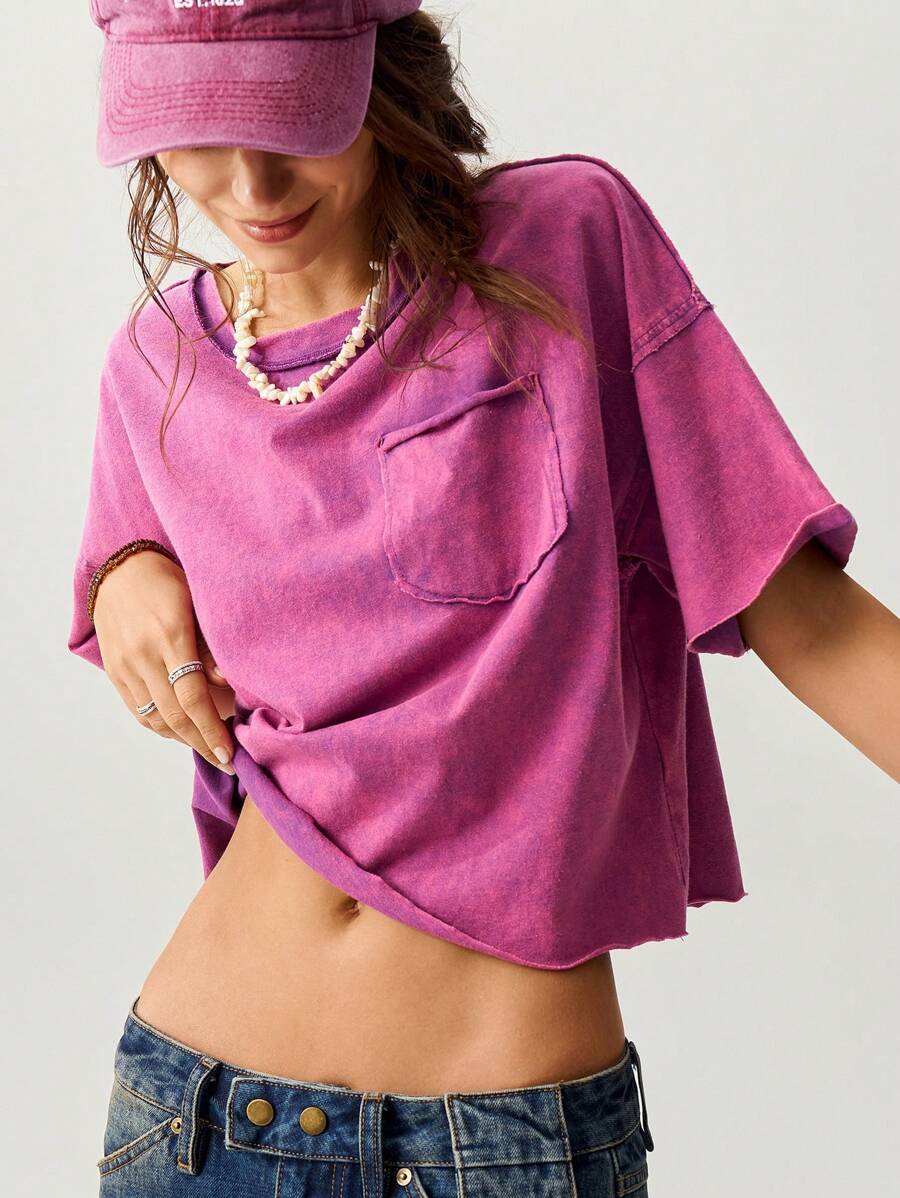 Bohemela Lässiges Damen Kurzarm T-Shirt mit rundem Ausschnitt, Dolmanärmeln und lockerer, kurzer Passform Einfarbig