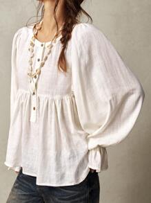 Bohemela 休闲纯色雪纺长袖女式衬衫 - 白色 - 查看 2