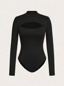 Muchica 黑色豹纹镂空高领长袖上衣和紧身衣 2 件套，适合秋冬季女士