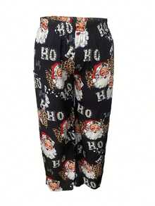 Plus Christmas Graphic Print Straight Leg Pocket Pants - Multicolor - View 3