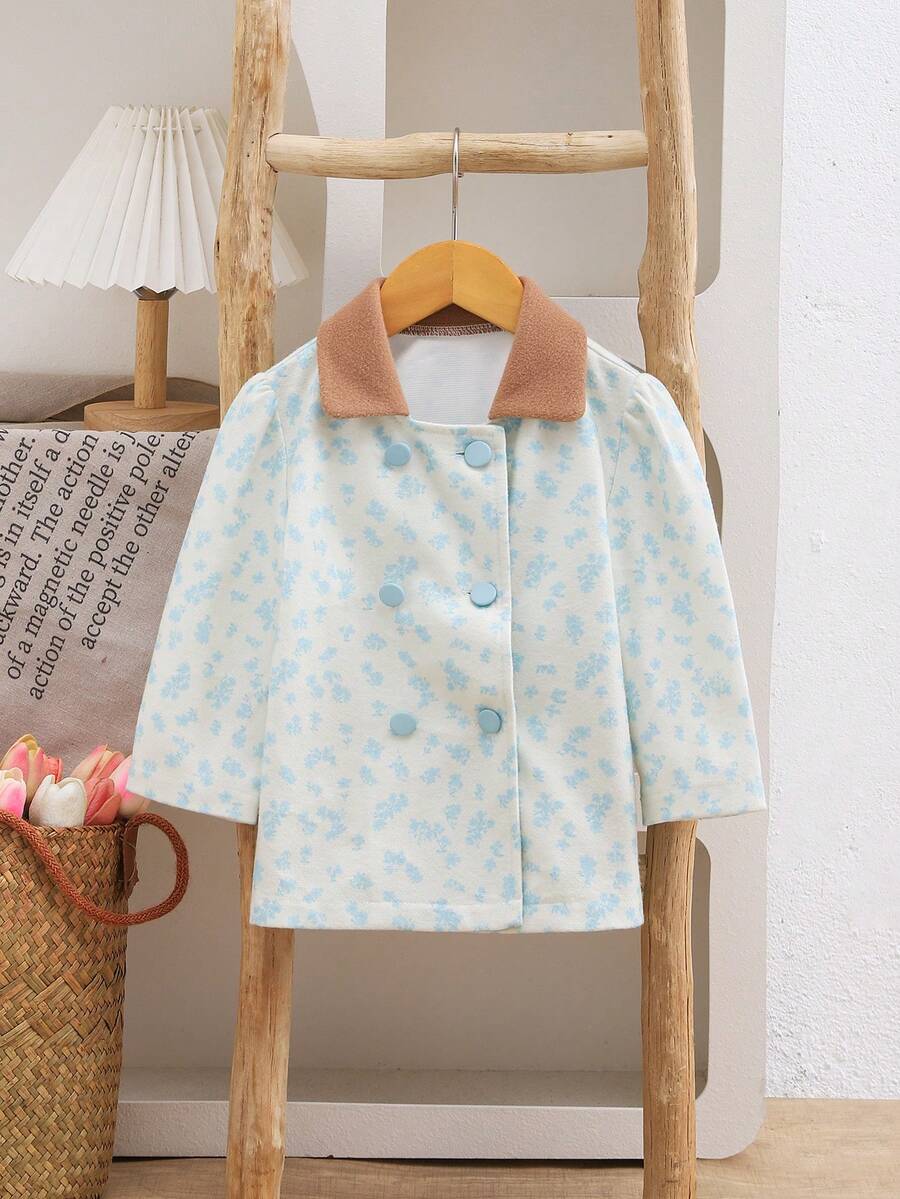 SHEIN Áo khoác dài trùm đầu bằng lông cừu dày ấm áp phong cách Anh thời trang cho bé gái sơ sinh, thích hợp cho các chuyến đi chơi, Giáng sinh/Năm mới - Xanh và trắng - Xem 1