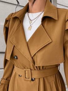 SHEIN Unity Plus Size Women's Solid Color Double Breasted Bubble Sleeve Elegant Trench Coat, Spring/Autumn Fall Cloth For Women