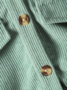 2pcs Tween Girl Solid Color Front Button Hoodie And Pants Set