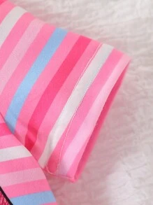 SHEIN 女宝宝条纹卡通独角兽印花圆领短袖休闲二合一连衣裙