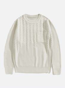 Manfinity Hypemode Men's Solid Color Round Neck Long Sleeve Pocket Loose Casual Sweater, Autumn Winter - Beige - View 6