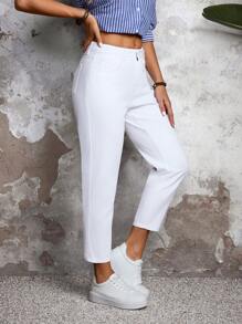 Casual Solid Color Tapered Pocket Fashion Relaxed Fit Jeans - White - View 5