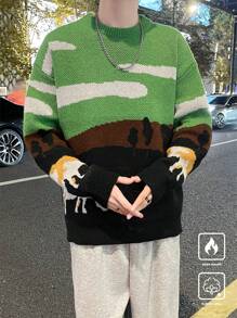 Claim Dot Áo len dệt kim cổ tròn dài tay họa tiết cho nam, mặc thường ngày - màu xanh lá - Xem 4