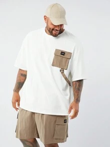 EASEVO Plus Size Men's Loose Fit Crew Neck Pocket Short Sleeve T-Shirt And Shorts Set - White - View 1