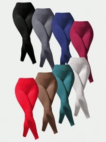 Easithlete 8 件女式纯色高腰日常健身运动紧身裤 - 无缝瑜伽裤 - 彩色 - 查看 3