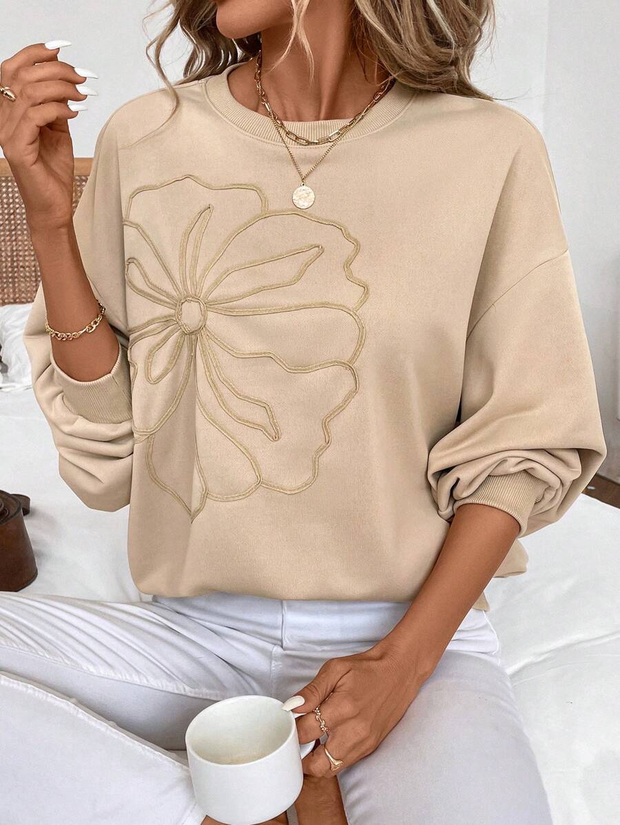 EMERY ROSE 女士休闲水钻花朵印花长袖套头衫，适合外出