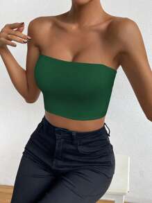 Zolique Top tubo de unicolor simple para mujer - Verde - Ver 5