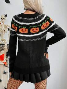 Chiquease Suéter de cuello redondo de manga larga con estampado de calabaza para mujer, jersey de punto de otoño e invierno - Multicolor - Ver 2
