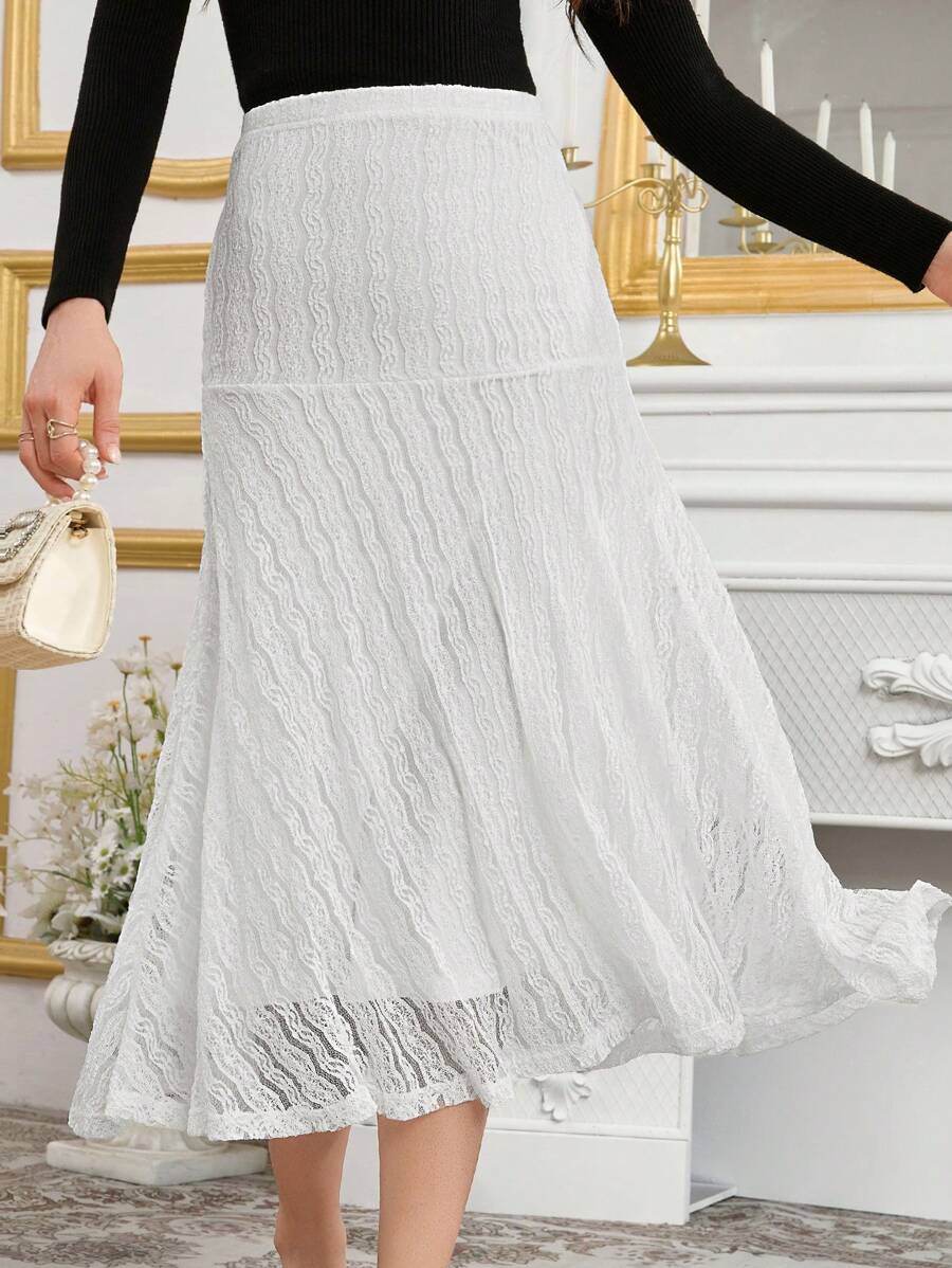Modelyn Váy ren trơn màu thanh lịch cho nữ, mùa thu - trắng - Xem 1