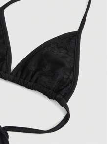 ROMWE Goth Conjunto de lencería de 2 piezas con top de cuello pronunciado de encaje y bikini de encaje con estilo Y2K sexy para dama