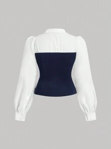 SHEIN MOD Plus Size Zwart & Wit Contrast Split Zoom Getailleerd Halter Shirt