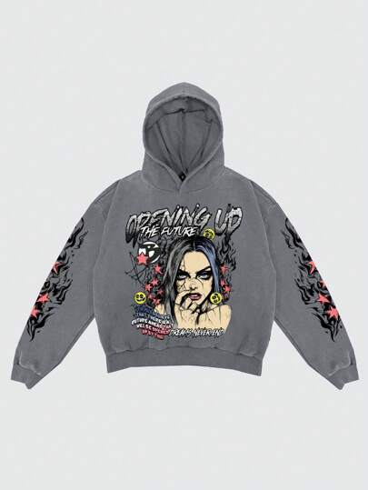 Street Life Felpa con cappuccio vintage lavata per uomo, stile streetwear