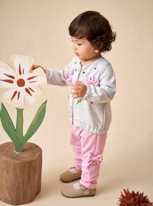 SHEIN Set 2 bucăți pentru fete cu broderie florală și pantaloni drăguți, toamnă/iarnă