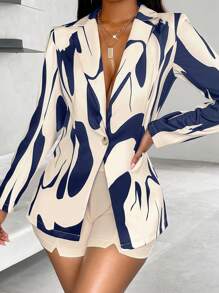 SOLERSUN Blazer à simple boutonnage avec ceinture à imprimé tout-sur-tout