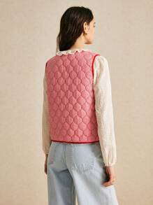 Poéselle Red Plaid Vest,Fall Women Clothes,Women Vest,Fall Jackets,Winter Coat,Winter Women Clothes,Red Border Vest, Red Jacket, Padded Lining, Good Warmth, Bohemian Style, Suitable For Daily Street, Holiday, Home Wear FW24