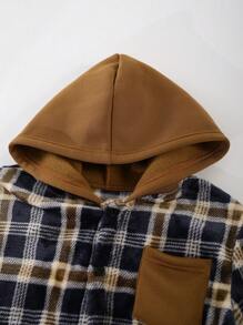 SHEIN 2 pezzi Set di giacca con cappuccio e pantaloni jogger a quadri alla moda per bambino preadolescente, per Natale