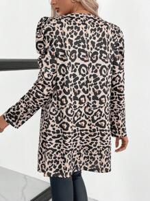 SHEIN LUNE Women Leopard Print Gigot Sleeve Jacket - Multicolor - View 3