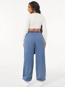 SHEIN Unity Women's Loose Waisted Knotted Pocket Wide Leg Casual Jogger Jeans - Medium Wash - View 6