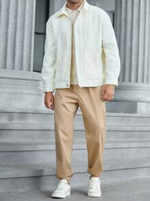 Manfinity Homme 男式纯色前系带口袋休闲慢跑裤