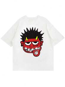 Manfinity Dauomo Camiseta casual de manga corta de cuello redondo con estampado de dibujos animados para hombre, verano