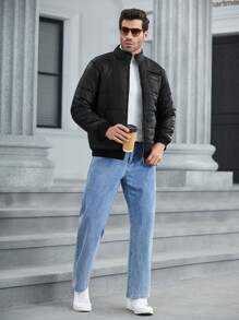 Manfinity Homme Men's Winter Letter Pattern Zip Up Casual Padded Coat - Black - View 2